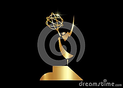 Golden stars prize concept Emmy Award Silhouette statue icon. Films and cinema symbol stock Academy award vector isolated or black Vector Illustration