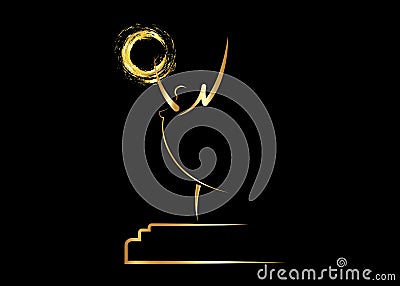 Golden stars prize concept Emmy Award Silhouette statue icon. Films and cinema symbol stock Academy award vector isolated or black Vector Illustration