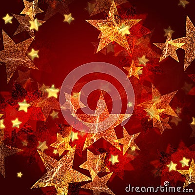 Golden stars in red Stock Photo