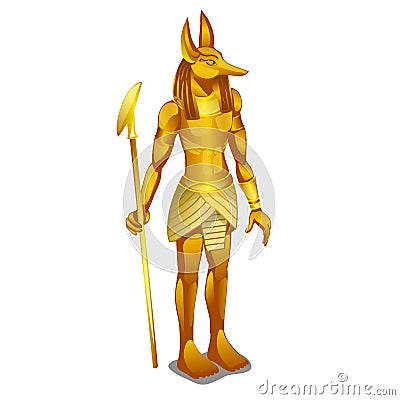 Golden statue ancient Egypt isolated on white background. Vector cartoon close-up illustration. Vector Illustration