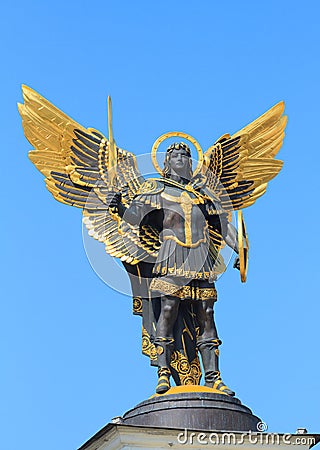 Golden statue of Archangel Michael in Kiev Stock Photo