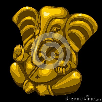 Golden statue of an elephant, one object closeup Vector Illustration