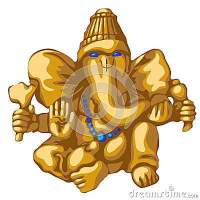 Golden statue of Ganesha, religious symbol Vector Illustration