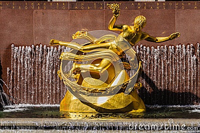 Golden Statue, Rockefeller Center, New York, USA Editorial Stock Photo