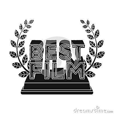 Golden statue with a wreath and inscription.The prize for best film.Movie awards single icon in black style vector Vector Illustration