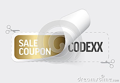 Golden sticker template displaying the sale coupon code Vector Illustration