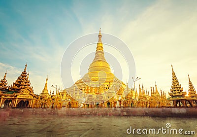 The golden stupa of the Shwedagon Pagoda Yangon Rangoon, Landm Stock Photo