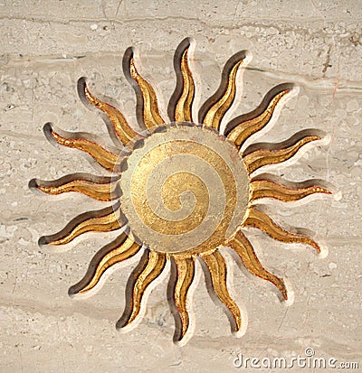 Golden sun button Stock Photo