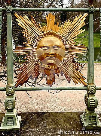 Sun sign located in the city park. Stock Photo