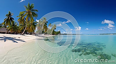 Golden sunlight on tropical beach, soft sand, crystal clear sea create tranquil oasis Stock Photo