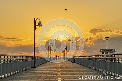 Golden sunrise on the bridge in Burgas Editorial Stock Photo