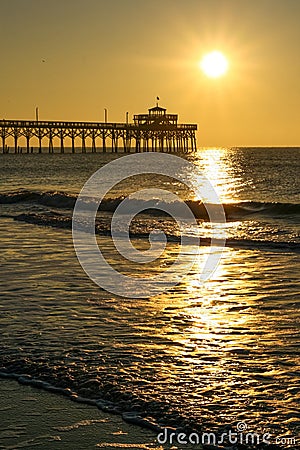 Golden Sunrise Cherry Grove Pier Myrtle Beach Stock Photo