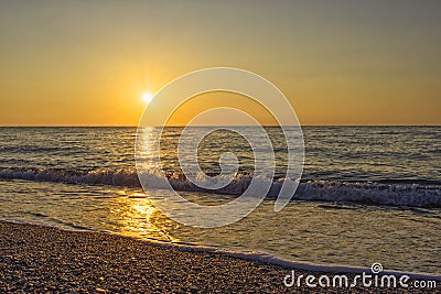 Golden sunrise at Mediterranean Sea - Kemer, Turkey Stock Photo