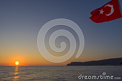 Golden sunrise at Mediterranean Sea - Kemer, Turkey Stock Photo