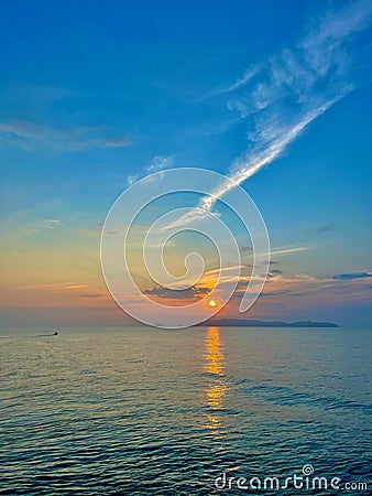 Golden sunrise over the ocean in marang Terengganu Malaysia Editorial Stock Photo