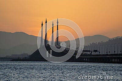 Golden sunrise at Penang Bridge. Editorial Stock Photo