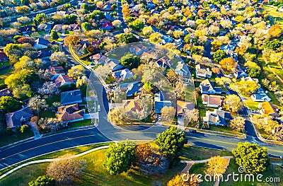 Golden Sunset Fall Colors over Home Community Suburbia Neighborhood Stock Photo