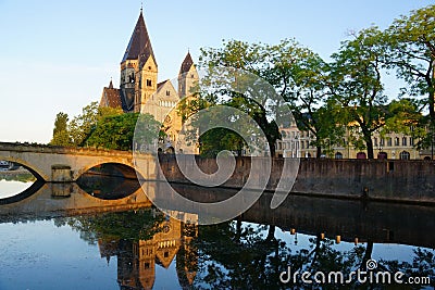 Golden sunset of Moselle River in Metz France Stock Photo