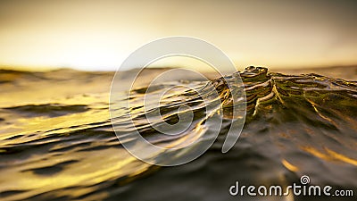 Golden sunset ocean wave background Cartoon Illustration