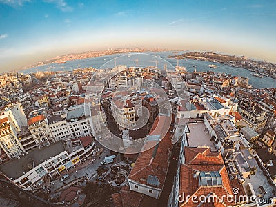 Golden sunset view to Istanbul city from Galata tower Editorial Stock Photo