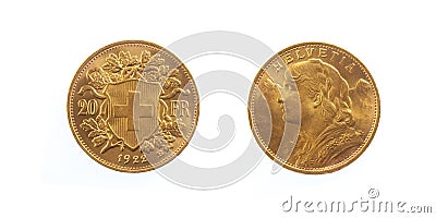 Golden Swiss Franc Helvetia Stock Photo