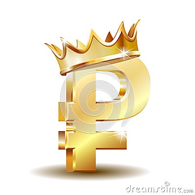 Golden symbol of russian ruble with golden crown Vector Illustration