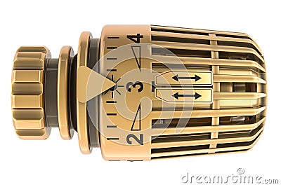 Golden Temperature Control Valve, Thermostatic Valve Head, 3D rendering Stock Photo