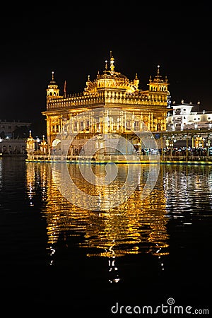 Golden temple Harmandir sahib in Amritsar at night Stock Photo