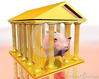 Golden temple and piggy-bank Cartoon Illustration