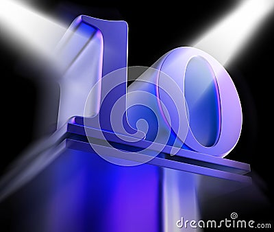 Golden Ten On Pedestal Displays Cinema Awards Or Movie Excellence Stock Photo