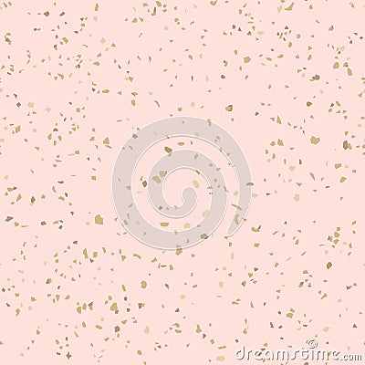 Golden terrazzo flooring texture. Trendy gold and pink vector seamless pattern Vector Illustration