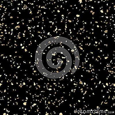 Golden terrazzo texture. Vector seamless pattern with gold confetti on black Vector Illustration