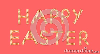 Golden text happy easter on coral background 3D illustration Cartoon Illustration