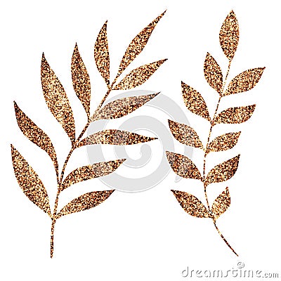 Golden textured branches with leaves Stock Photo