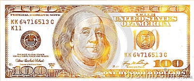 golden textured 100 US dollar banknote Stock Photo