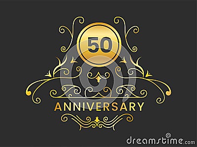 Golden 50th Anniversary Logo Elegance On Black Stock Photo