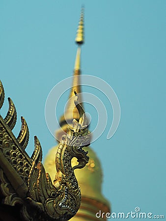 golden thai style budha and temple Stock Photo