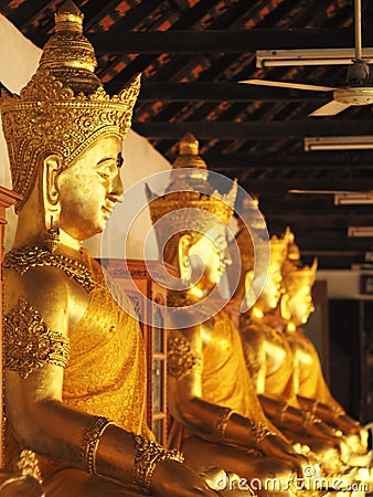 golden thai style budha and temple Stock Photo