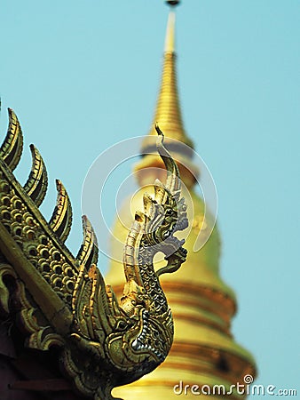 golden thai style budha and temple Stock Photo