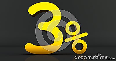 Golden three percent on a black background. Stock Photo