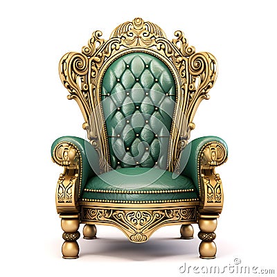 Golden throne with green leather Stock Photo