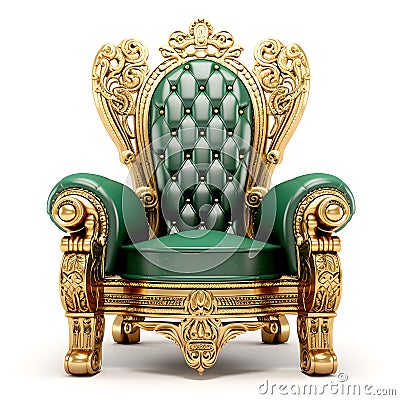 Golden throne with green leather Stock Photo