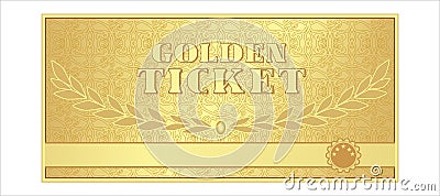 Golden ticket gloss golden, gift, prize discount, admission patterns, ornament, Vector Illustration