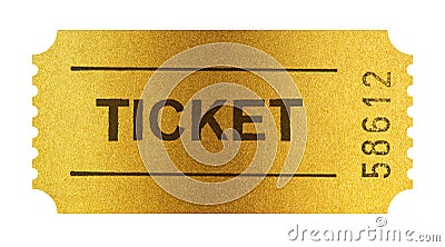 Golden ticket isolated on white with clipping path Stock Photo