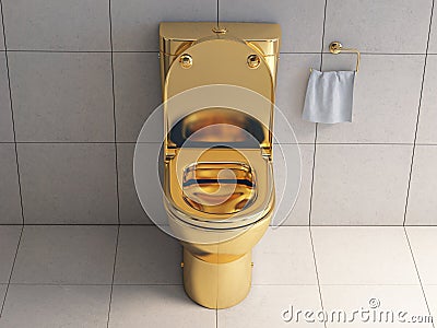 Golden toilet bowl in wc Cartoon Illustration