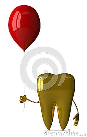 Golden tooth with balloon Stock Photo