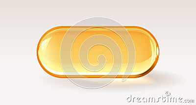 Golden trasparent capsule - realistic medical pill or honey drop Vector Illustration