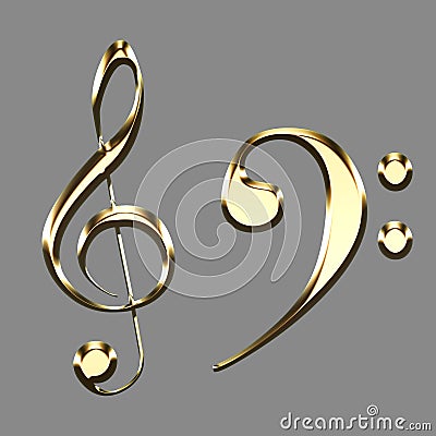 Golden treble clef and bass clef signs illustration - key sol - music symbols Cartoon Illustration