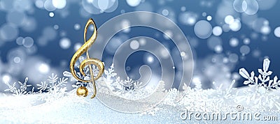 Golden Treble Clef Snowflakes - 3D illustration Cartoon Illustration