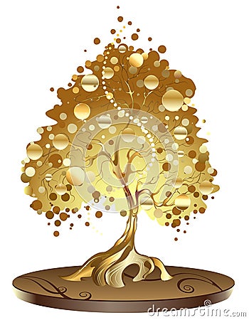 Golden tree with coins Vector Illustration